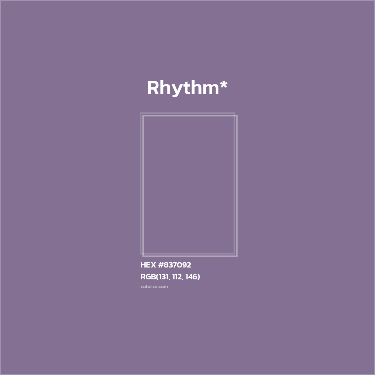 #837092 hex color. RGB, RYB, CMYK, HSL, HSV codes and color conversions. Matching color names, palettes, paints.