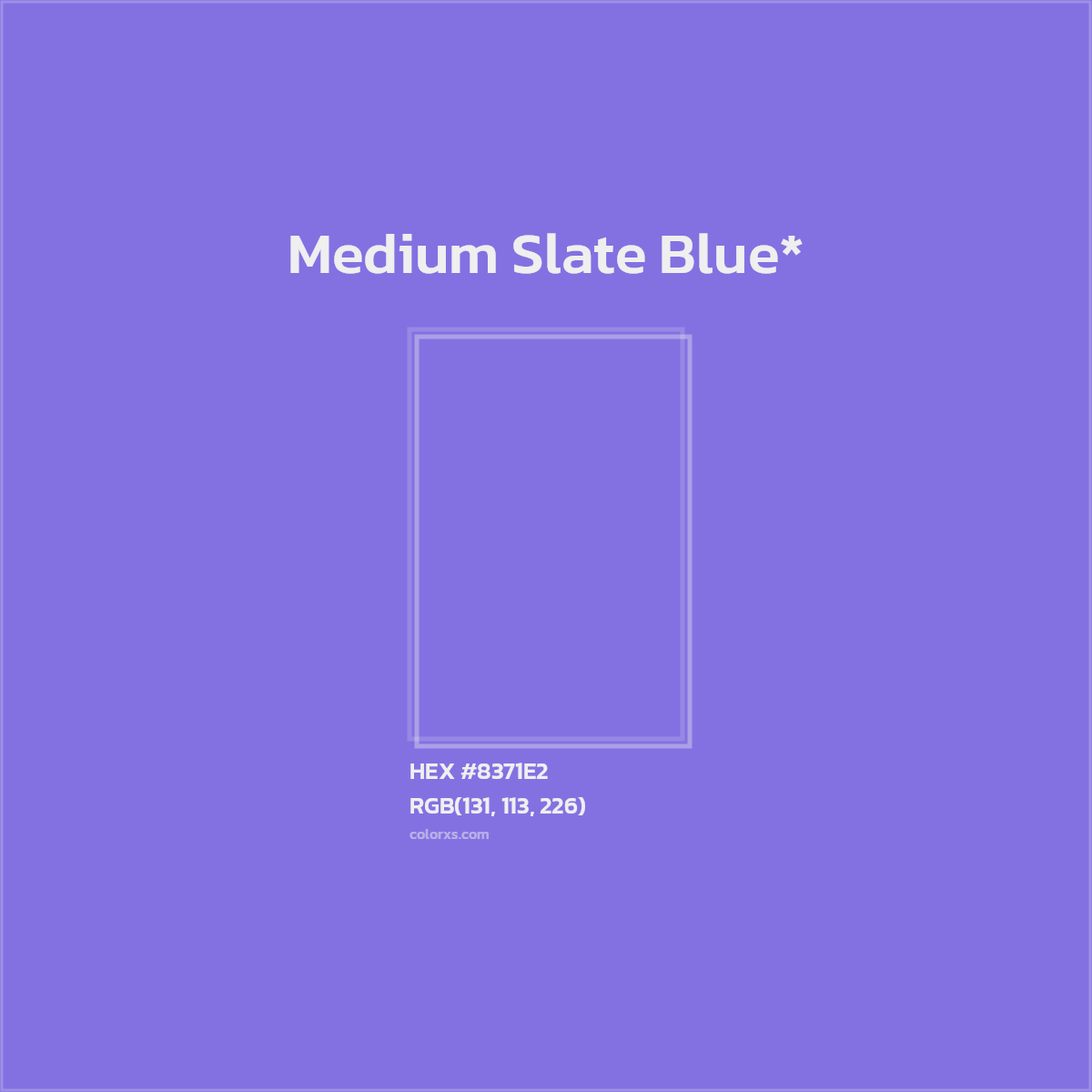 #8371E2 hex color. RGB, RYB, CMYK, HSL, HSV codes and color conversions. Matching color names, palettes, paints.