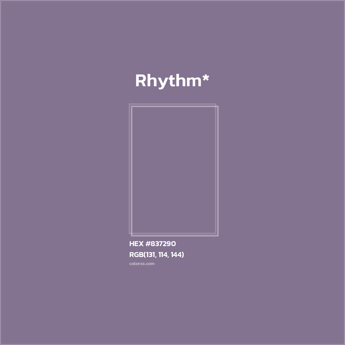 #837290 hex color. RGB, RYB, CMYK, HSL, HSV codes and color conversions. Matching color names, palettes, paints.