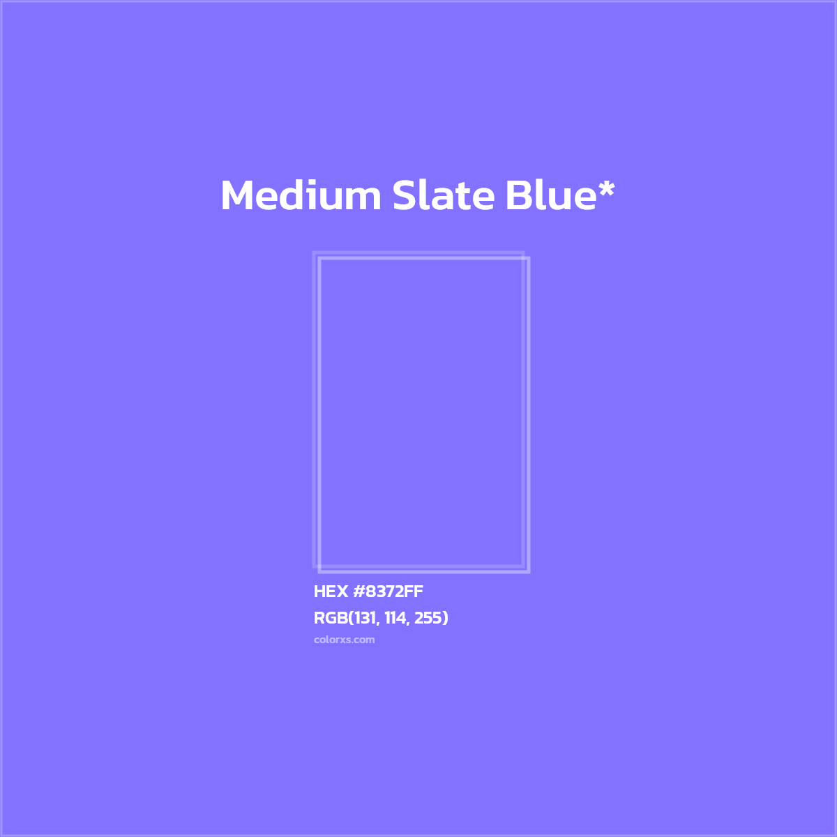 #8372FF hex color. RGB, RYB, CMYK, HSL, HSV codes and color conversions. Matching color names, palettes, paints.