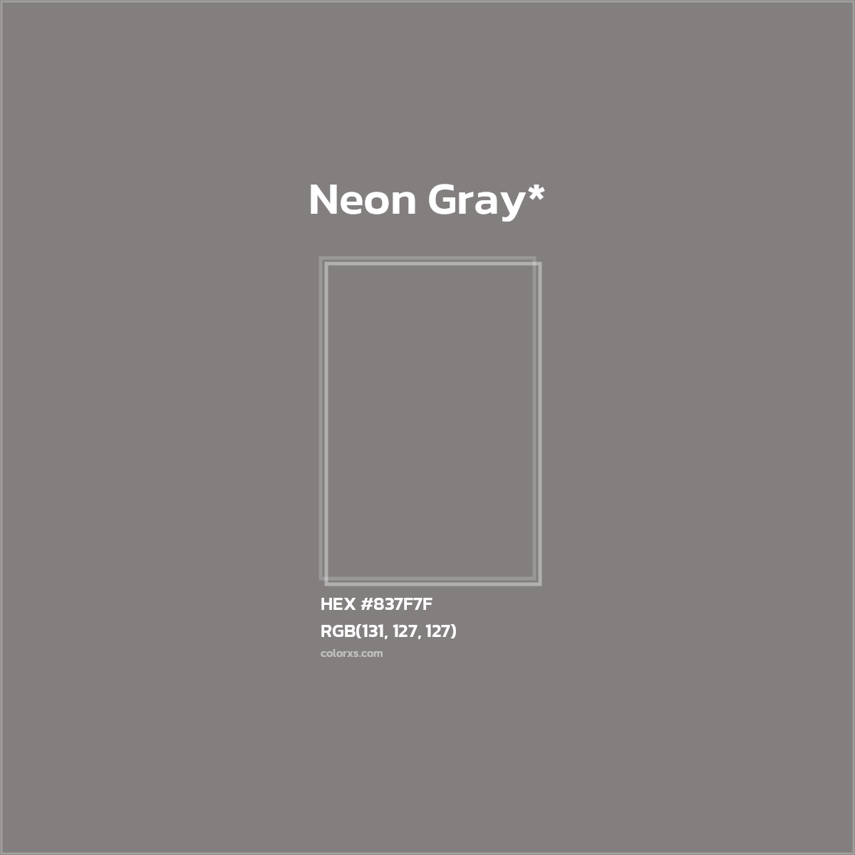 #837F7F hex color. RGB, RYB, CMYK, HSL, HSV codes and color conversions. Matching color names, palettes, paints.