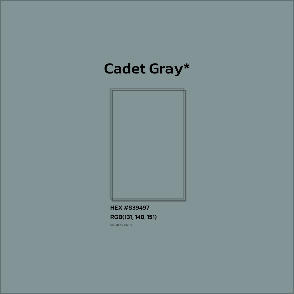 #839497 hex color. RGB, RYB, CMYK, HSL, HSV codes and color conversions. Matching color names, palettes, paints.