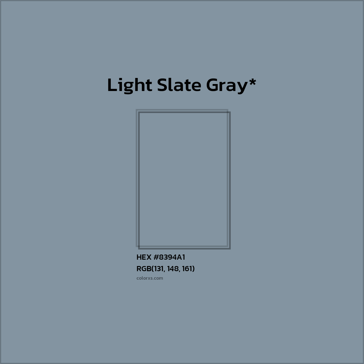 #8394A1 hex color. RGB, RYB, CMYK, HSL, HSV codes and color conversions. Matching color names, palettes, paints.