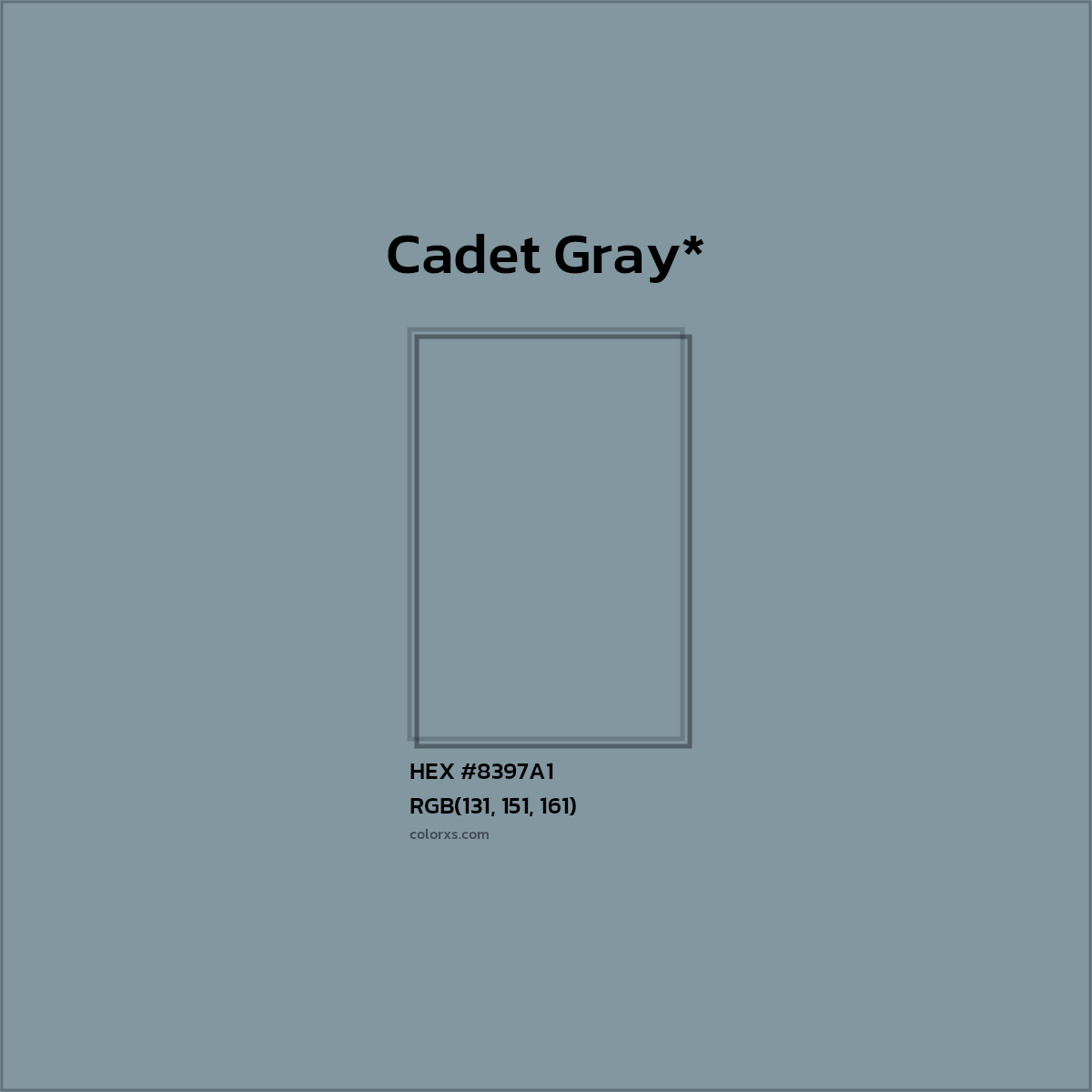 #8397A1 hex color. RGB, RYB, CMYK, HSL, HSV codes and color conversions. Matching color names, palettes, paints.
