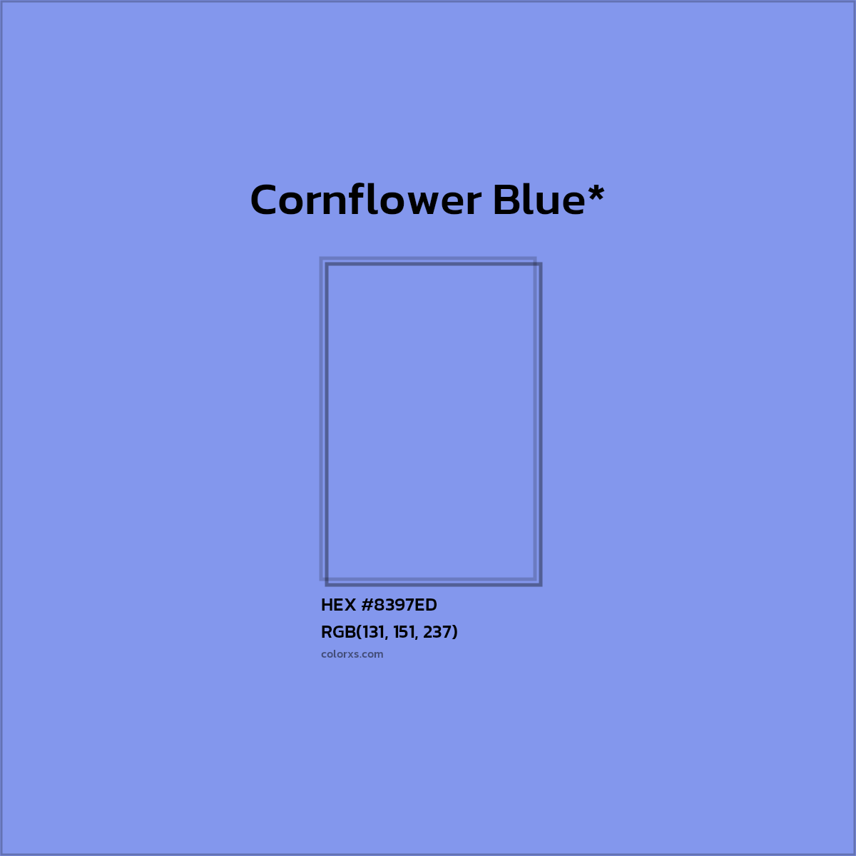 #8397ED hex color. RGB, RYB, CMYK, HSL, HSV codes and color conversions. Matching color names, palettes, paints.