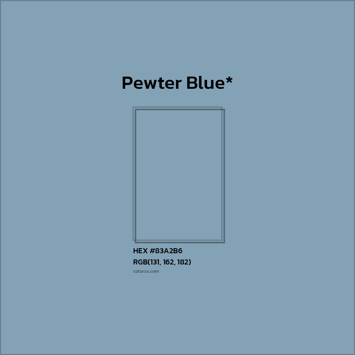 #83A2B6 hex color. RGB, RYB, CMYK, HSL, HSV codes and color conversions. Matching color names, palettes, paints.