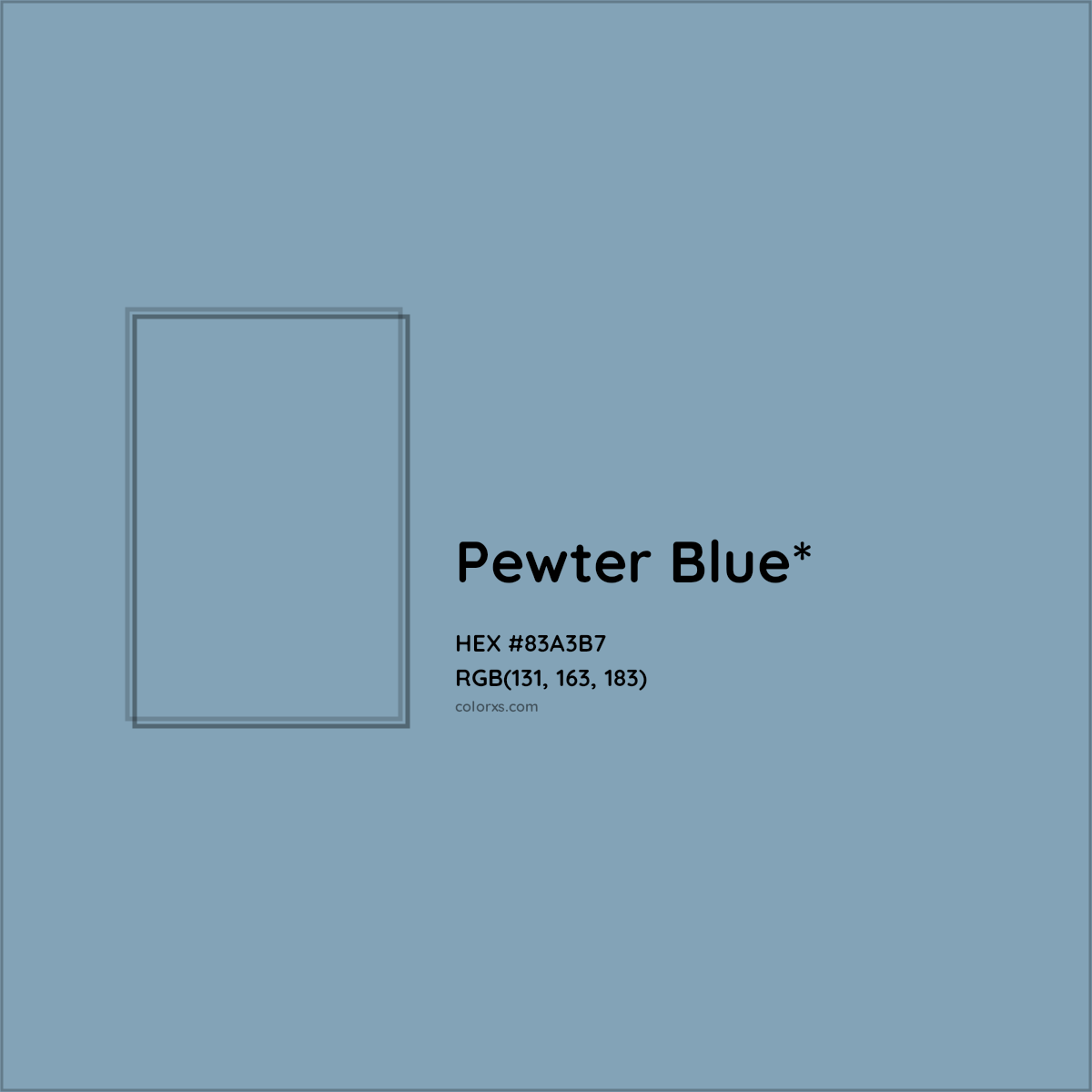 #83A3B7 hex color. RGB, RYB, CMYK, HSL, HSV codes and color conversions. Matching color names, palettes, paints.