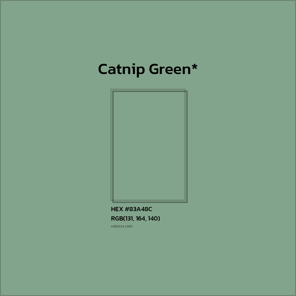 #83A48C hex color. RGB, RYB, CMYK, HSL, HSV codes and color conversions. Matching color names, palettes, paints.