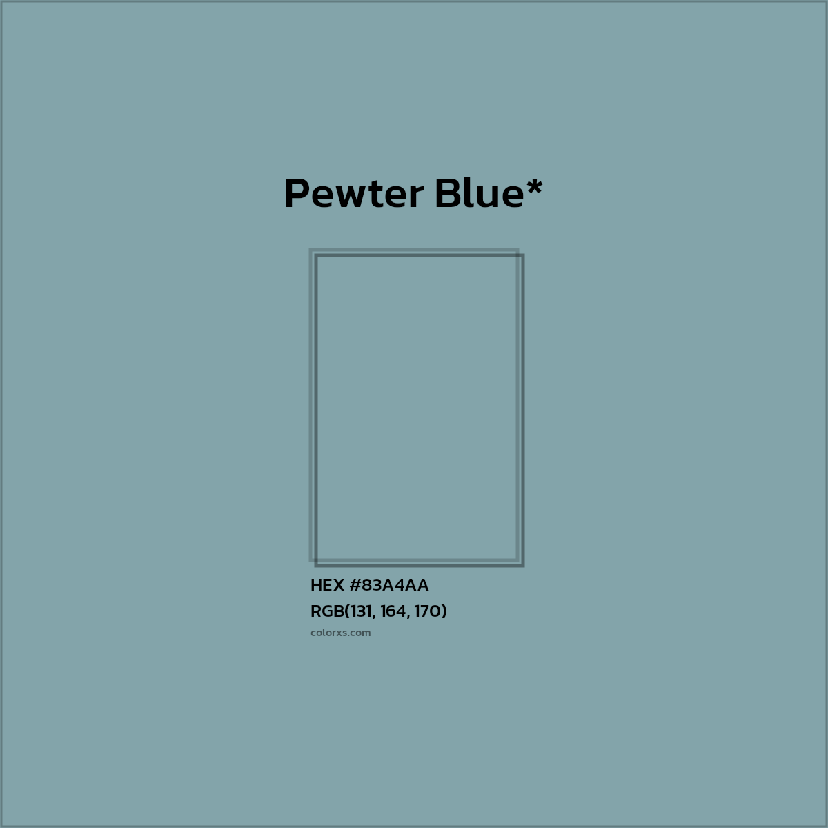 #83A4AA hex color. RGB, RYB, CMYK, HSL, HSV codes and color conversions. Matching color names, palettes, paints.