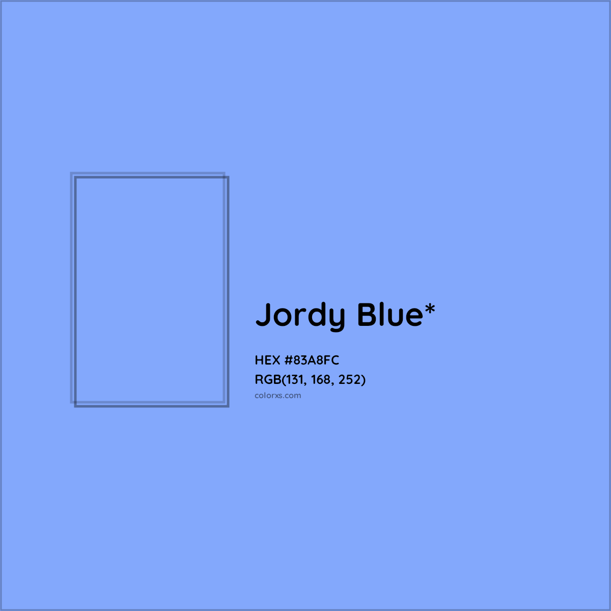 #83A8FC hex color. RGB, RYB, CMYK, HSL, HSV codes and color conversions. Matching color names, palettes, paints.
