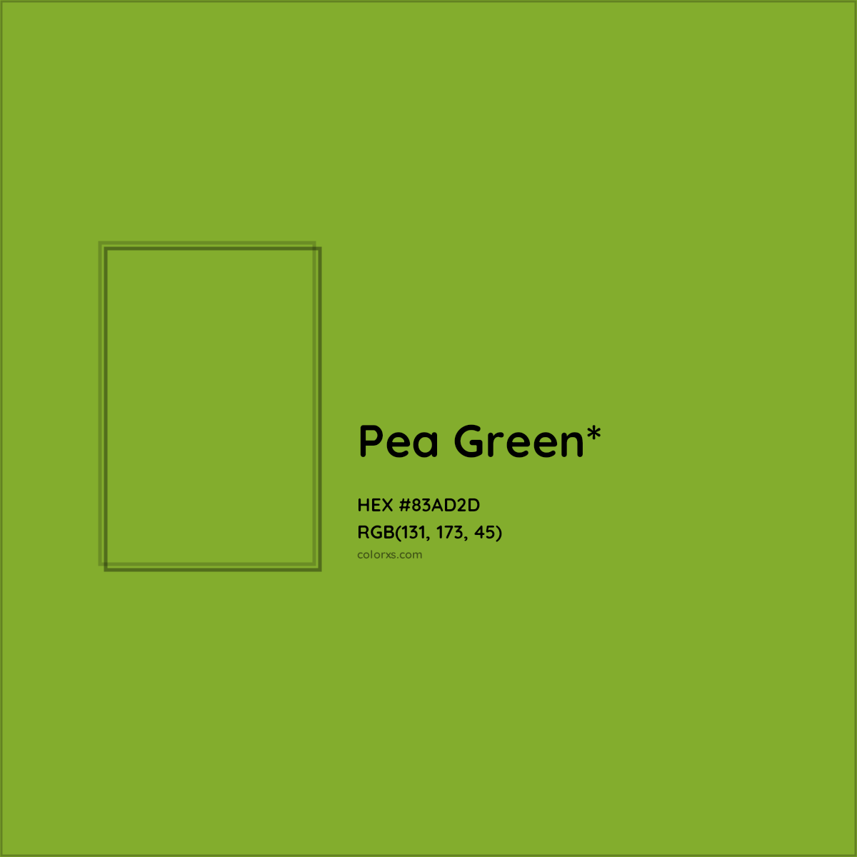 #83AD2D hex color. RGB, RYB, CMYK, HSL, HSV codes and color conversions. Matching color names, palettes, paints.