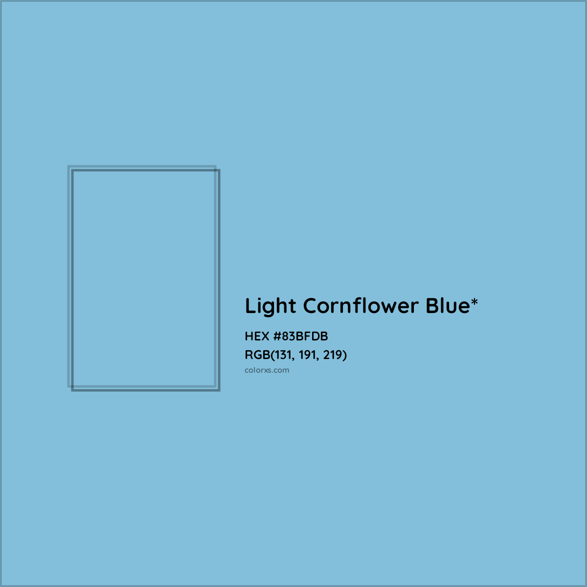 #83BFDB hex color. RGB, RYB, CMYK, HSL, HSV codes and color conversions. Matching color names, palettes, paints.