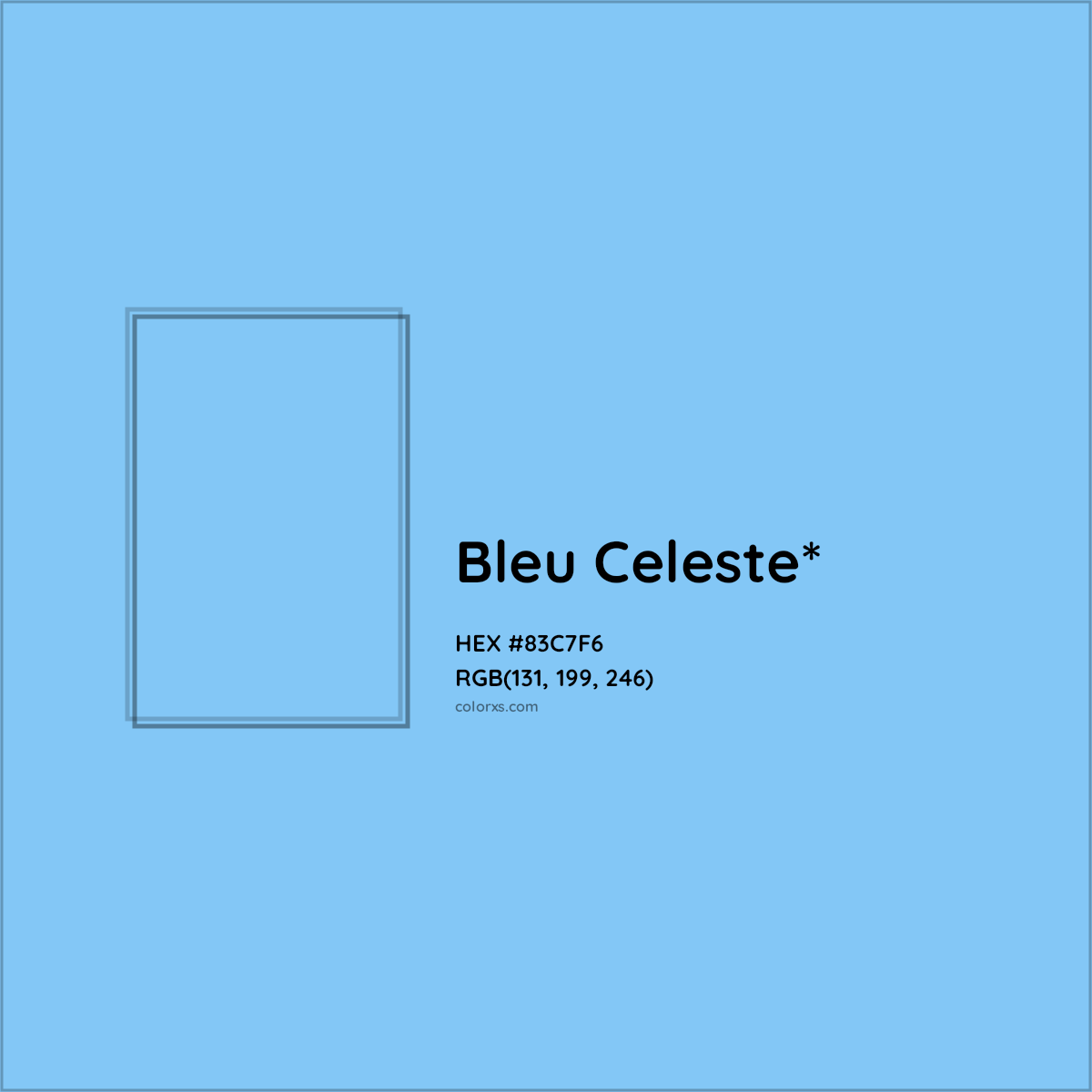 #83C7F6 hex color. RGB, RYB, CMYK, HSL, HSV codes and color conversions. Matching color names, palettes, paints.