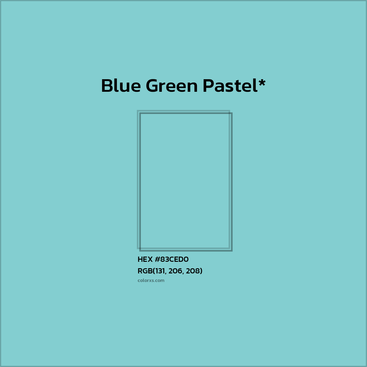 #83CED0 hex color. RGB, RYB, CMYK, HSL, HSV codes and color conversions. Matching color names, palettes, paints.