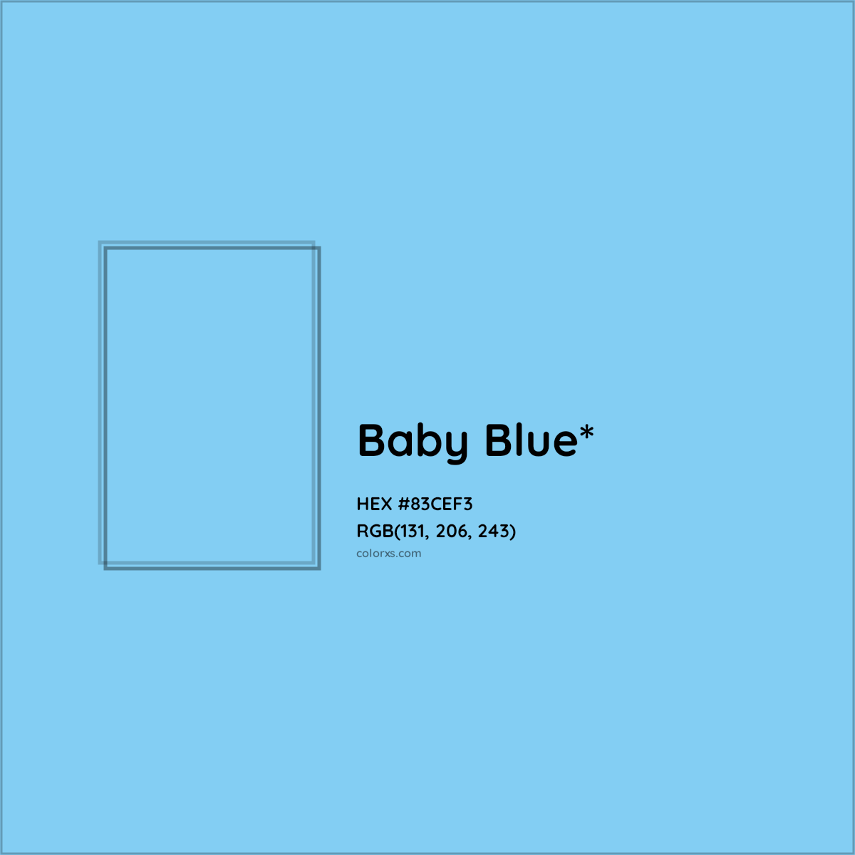 #83CEF3 hex color. RGB, RYB, CMYK, HSL, HSV codes and color conversions. Matching color names, palettes, paints.