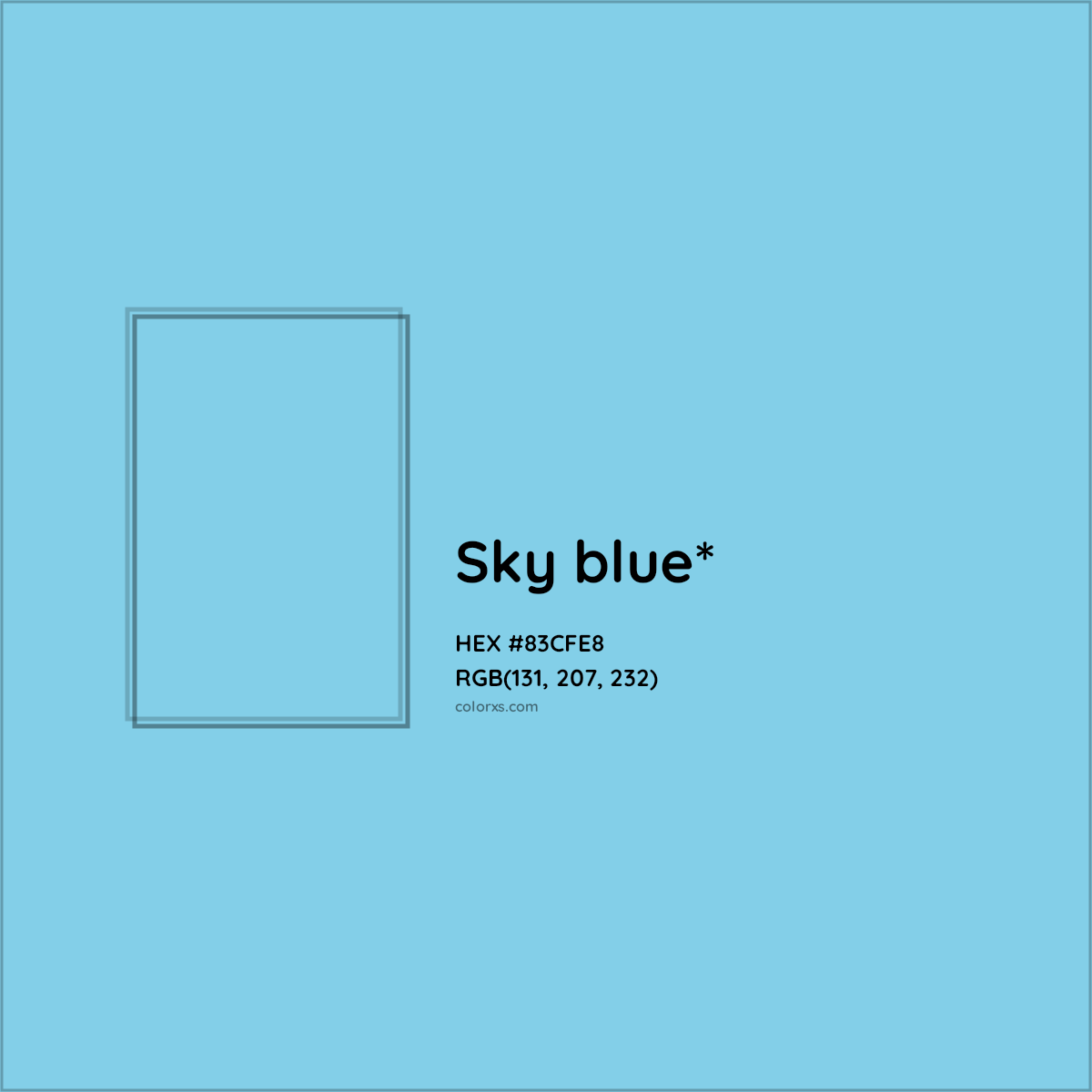 #83CFE8 hex color. RGB, RYB, CMYK, HSL, HSV codes and color conversions. Matching color names, palettes, paints.