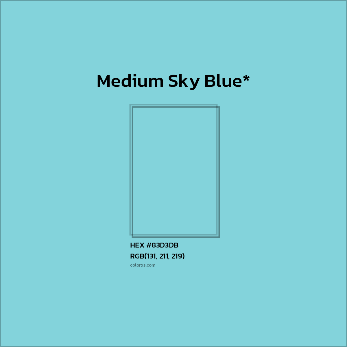 #83D3DB hex color. RGB, RYB, CMYK, HSL, HSV codes and color conversions. Matching color names, palettes, paints.