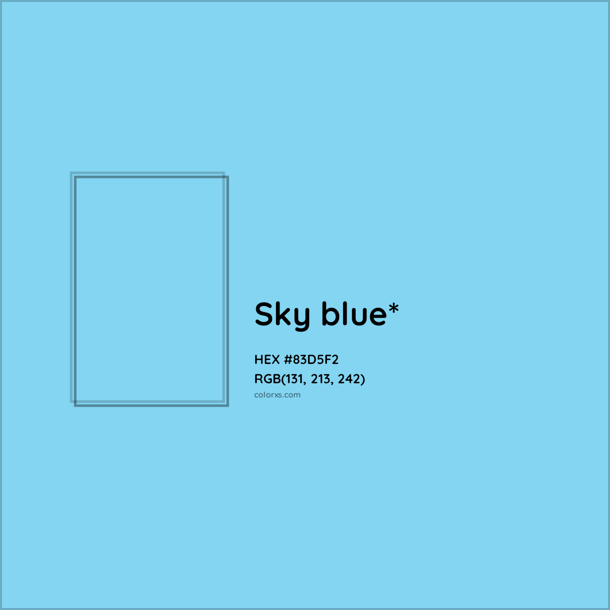 #83D5F2 hex color. RGB, RYB, CMYK, HSL, HSV codes and color conversions. Matching color names, palettes, paints.