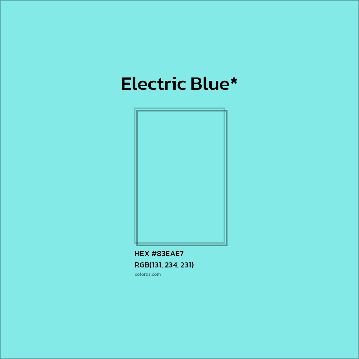 #83EAE7 hex color. RGB, RYB, CMYK, HSL, HSV codes and color conversions. Matching color names, palettes, paints.
