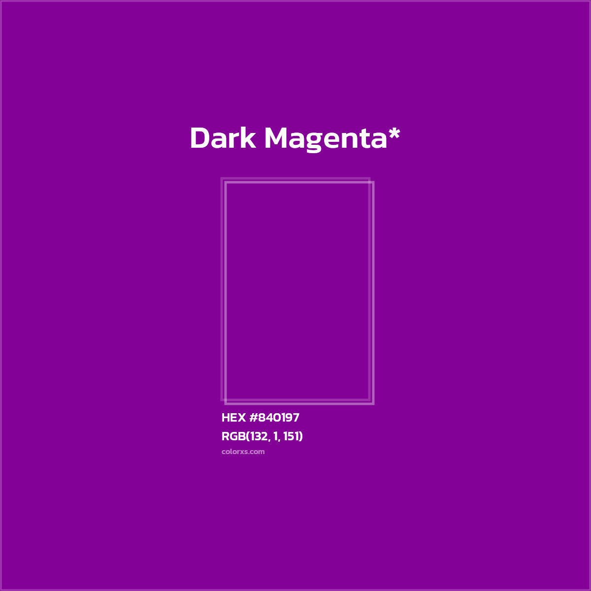 #840197 hex color. RGB, RYB, CMYK, HSL, HSV codes and color conversions. Matching color names, palettes, paints.