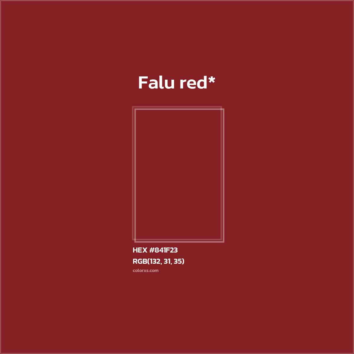#841F23 hex color. RGB, RYB, CMYK, HSL, HSV codes and color conversions. Matching color names, palettes, paints.