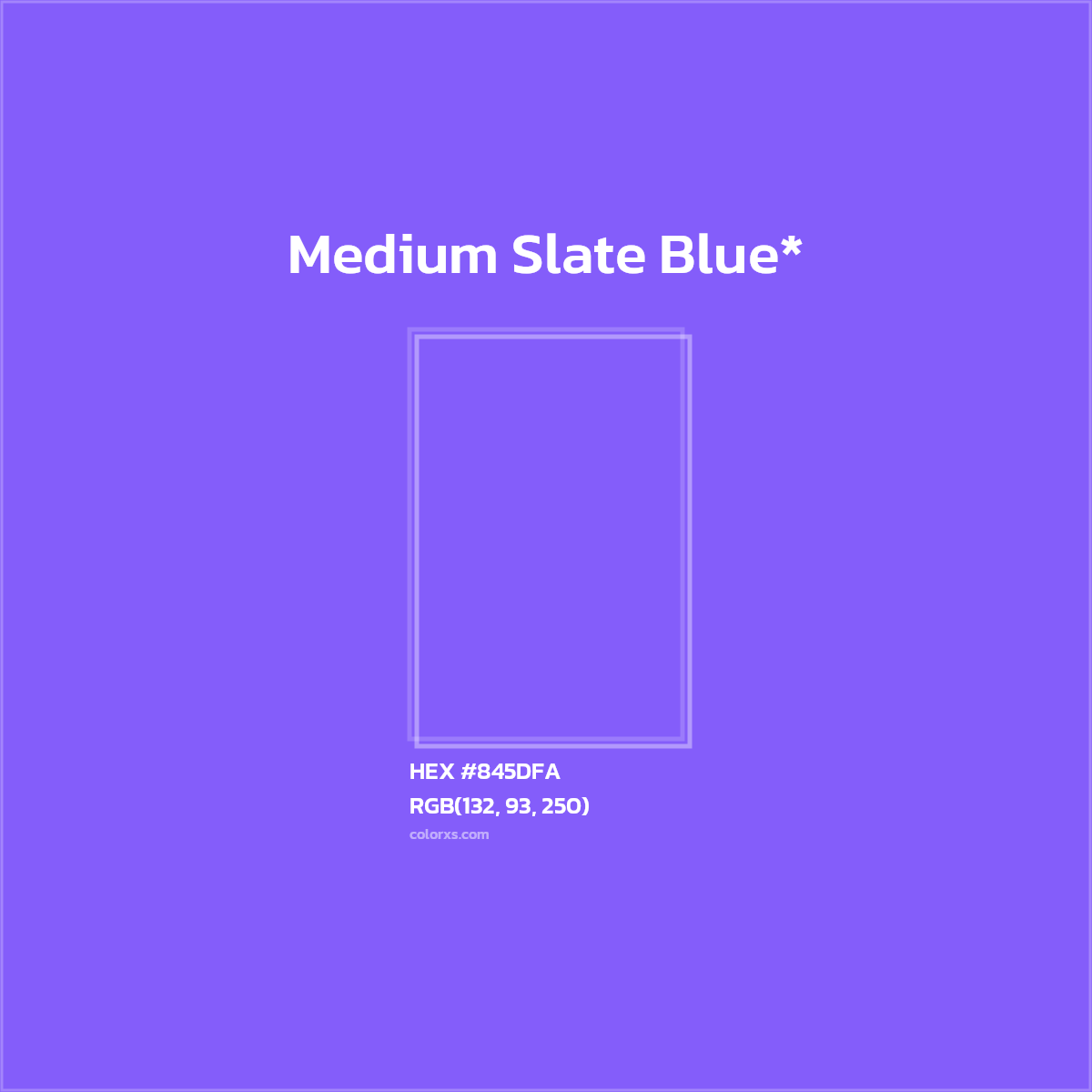 #845DFA hex color. RGB, RYB, CMYK, HSL, HSV codes and color conversions. Matching color names, palettes, paints.