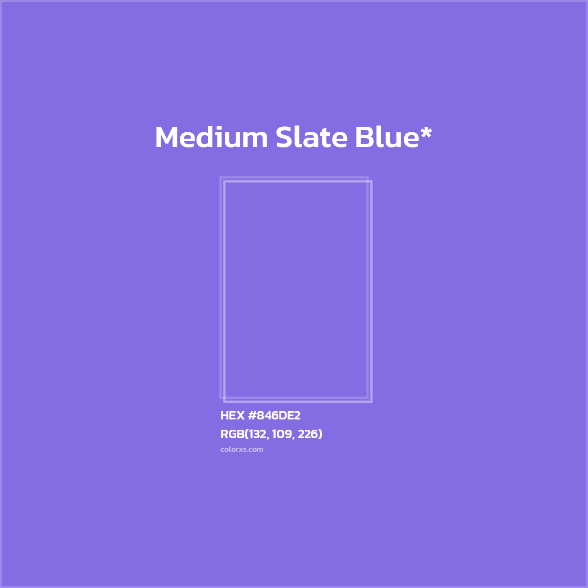 #846DE2 hex color. RGB, RYB, CMYK, HSL, HSV codes and color conversions. Matching color names, palettes, paints.