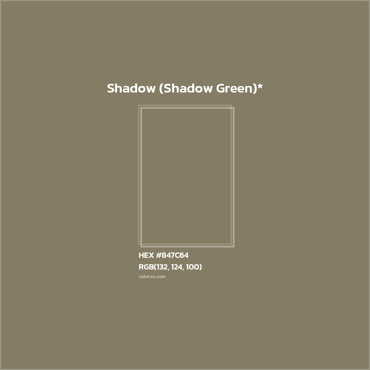 #847C64 hex color. RGB, RYB, CMYK, HSL, HSV codes and color conversions. Matching color names, palettes, paints.