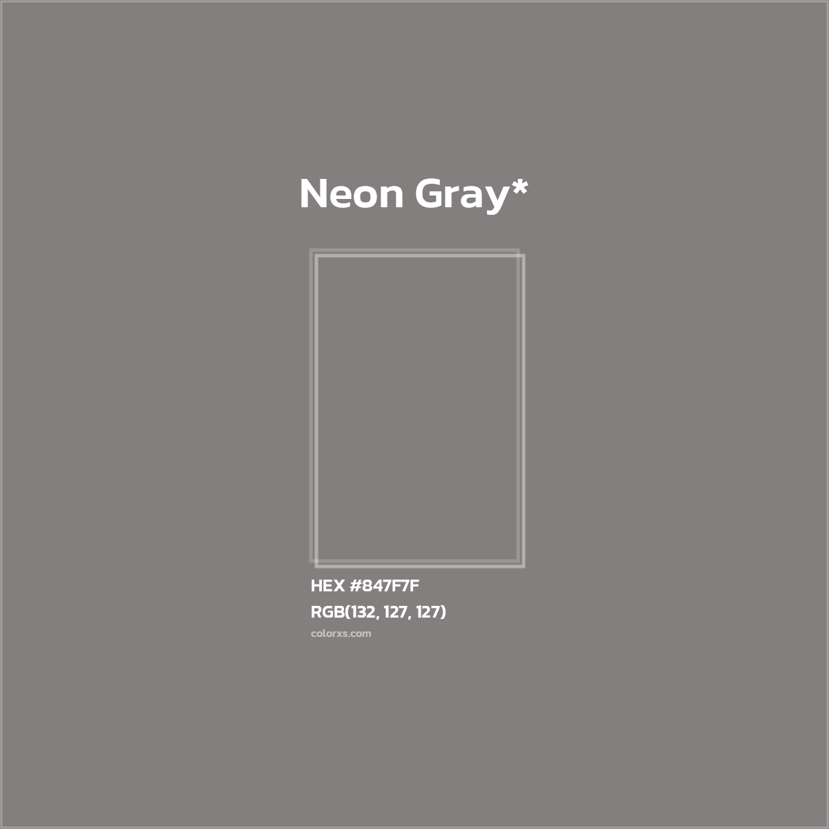 #847F7F hex color. RGB, RYB, CMYK, HSL, HSV codes and color conversions. Matching color names, palettes, paints.
