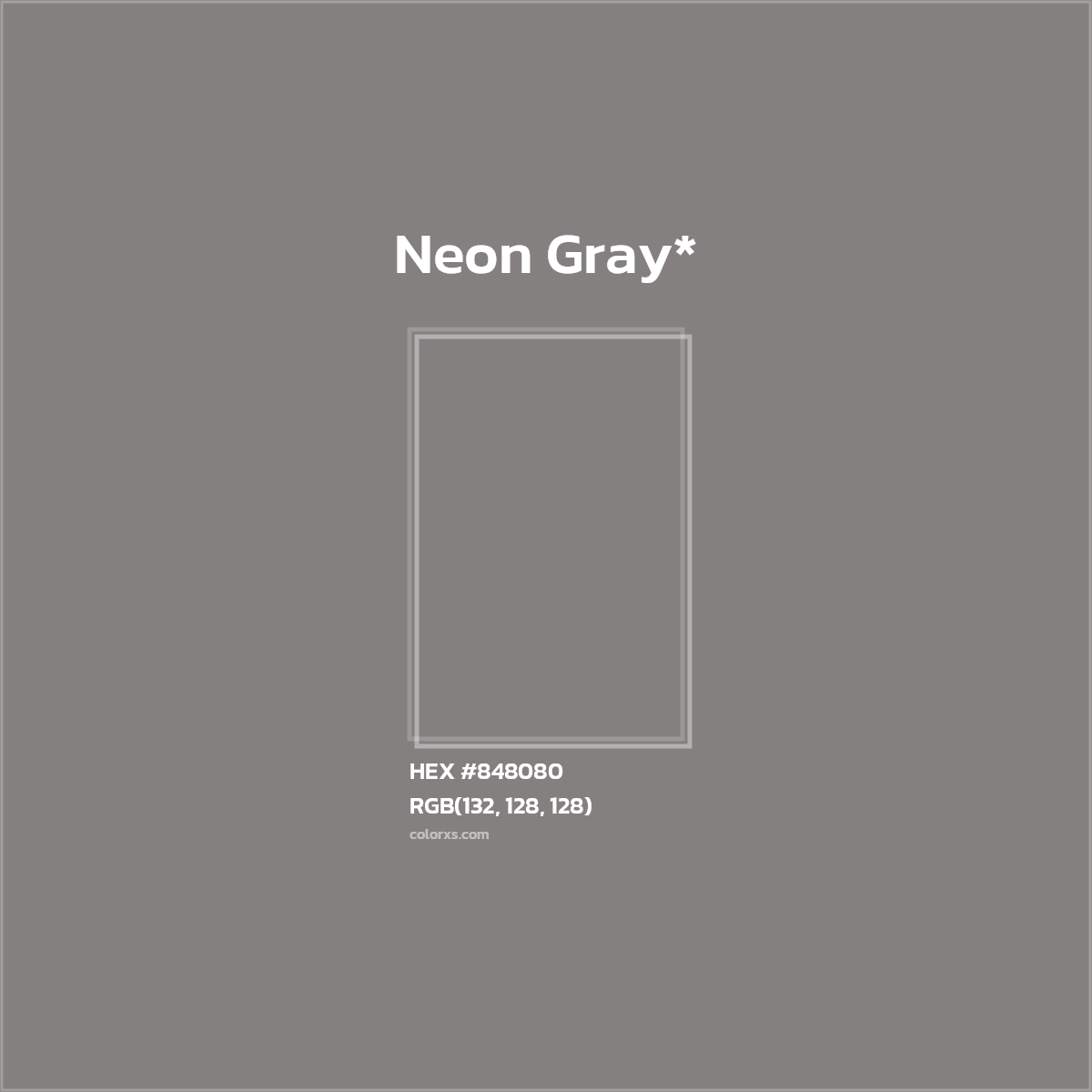 #848080 hex color. RGB, RYB, CMYK, HSL, HSV codes and color conversions. Matching color names, palettes, paints.