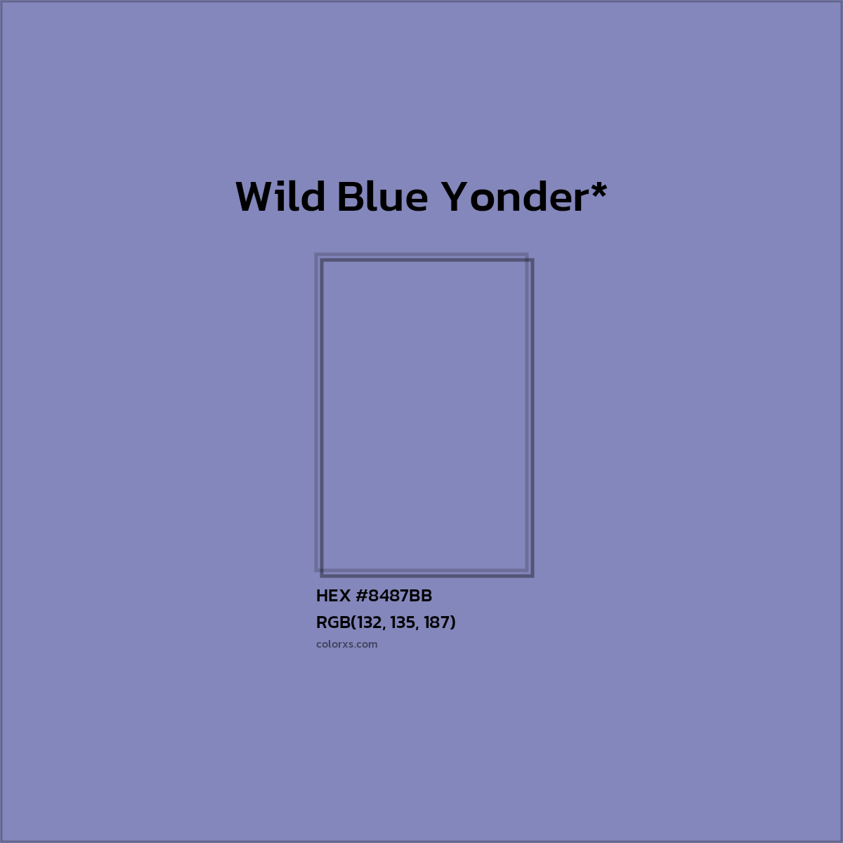 #8487BB hex color. RGB, RYB, CMYK, HSL, HSV codes and color conversions. Matching color names, palettes, paints.
