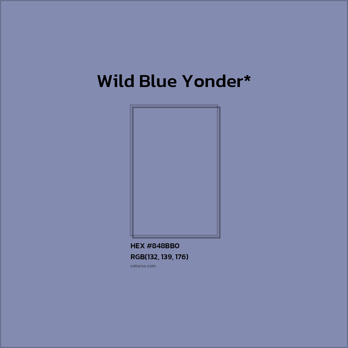 #848BB0 hex color. RGB, RYB, CMYK, HSL, HSV codes and color conversions. Matching color names, palettes, paints.