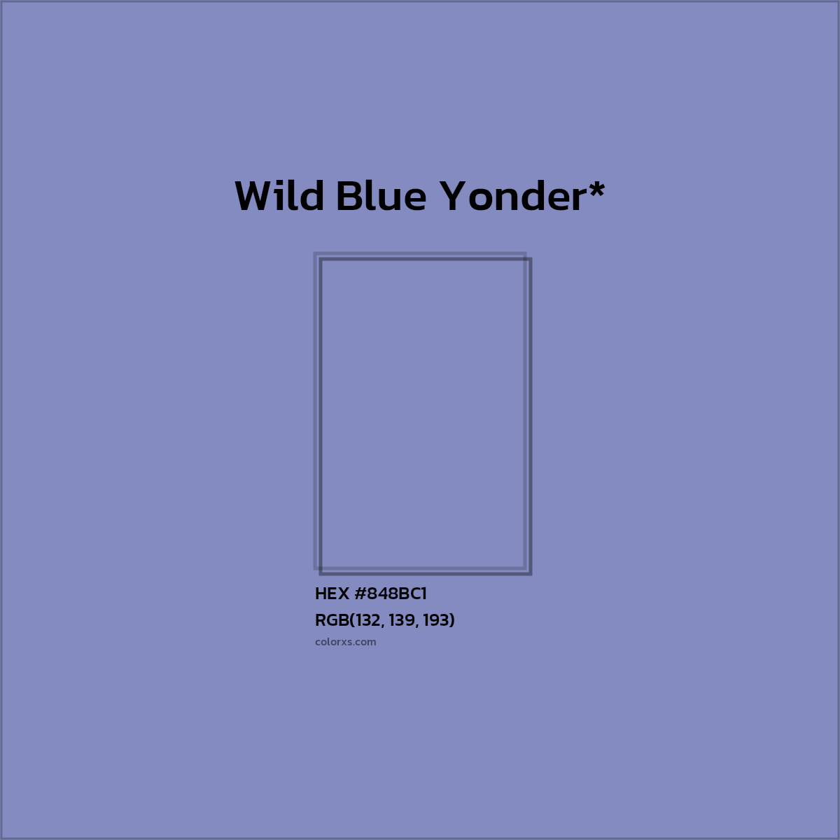 #848BC1 hex color. RGB, RYB, CMYK, HSL, HSV codes and color conversions. Matching color names, palettes, paints.