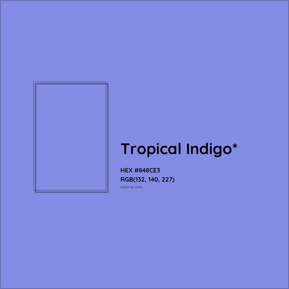 #848CE3 hex color. RGB, RYB, CMYK, HSL, HSV codes and color conversions. Matching color names, palettes, paints.