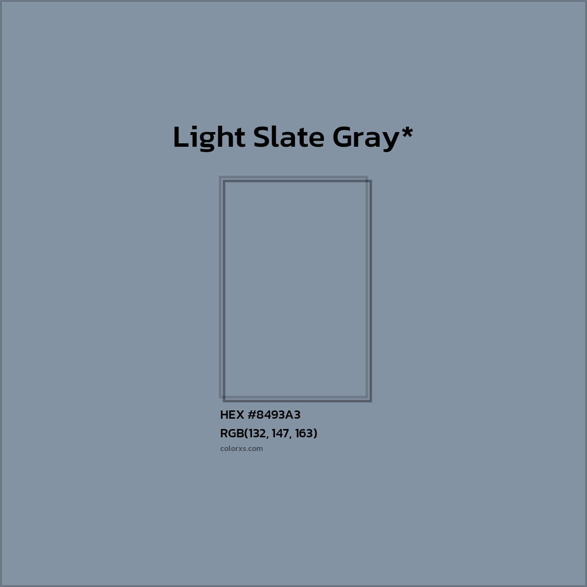 #8493A3 hex color. RGB, RYB, CMYK, HSL, HSV codes and color conversions. Matching color names, palettes, paints.