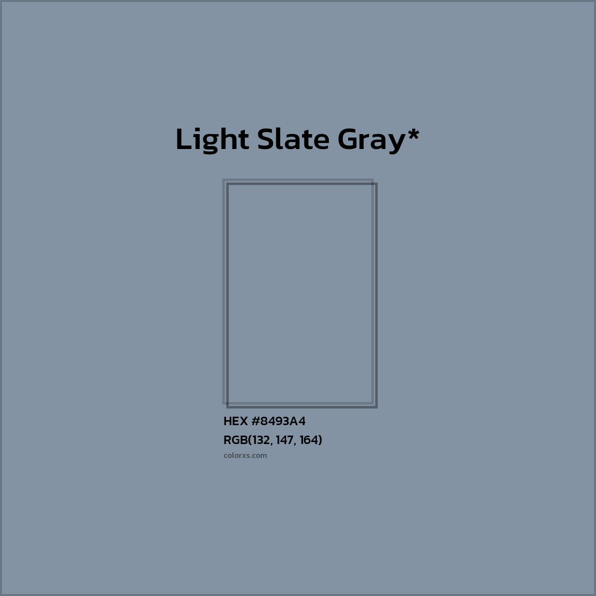 #8493A4 hex color. RGB, RYB, CMYK, HSL, HSV codes and color conversions. Matching color names, palettes, paints.