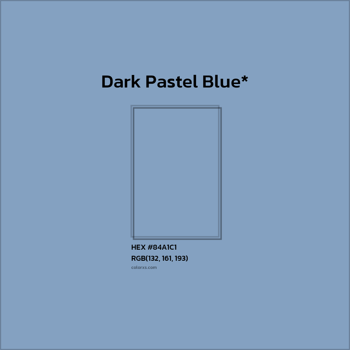 #84A1C1 hex color. RGB, RYB, CMYK, HSL, HSV codes and color conversions. Matching color names, palettes, paints.