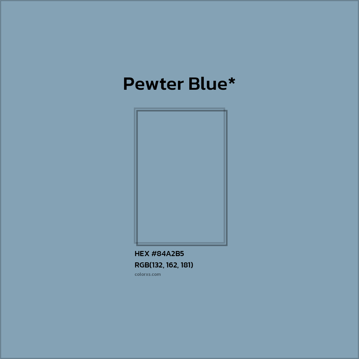#84A2B5 hex color. RGB, RYB, CMYK, HSL, HSV codes and color conversions. Matching color names, palettes, paints.