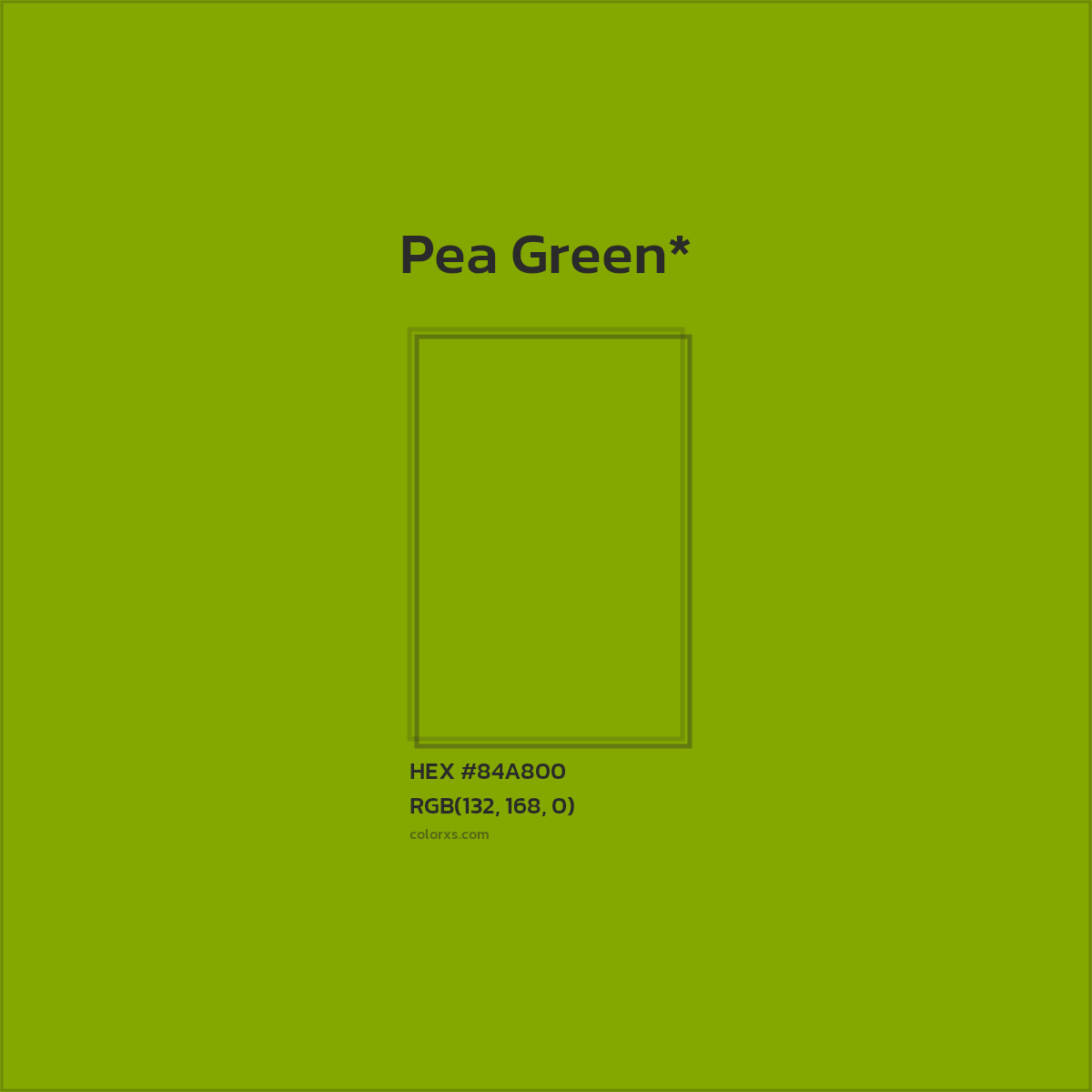 #84A800 hex color. RGB, RYB, CMYK, HSL, HSV codes and color conversions. Matching color names, palettes, paints.