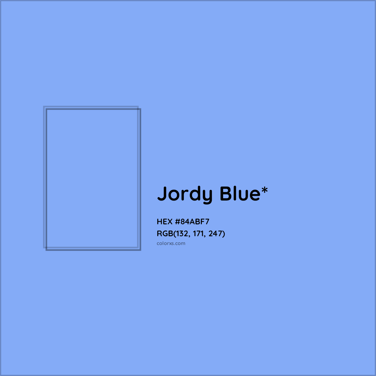 #84ABF7 hex color. RGB, RYB, CMYK, HSL, HSV codes and color conversions. Matching color names, palettes, paints.