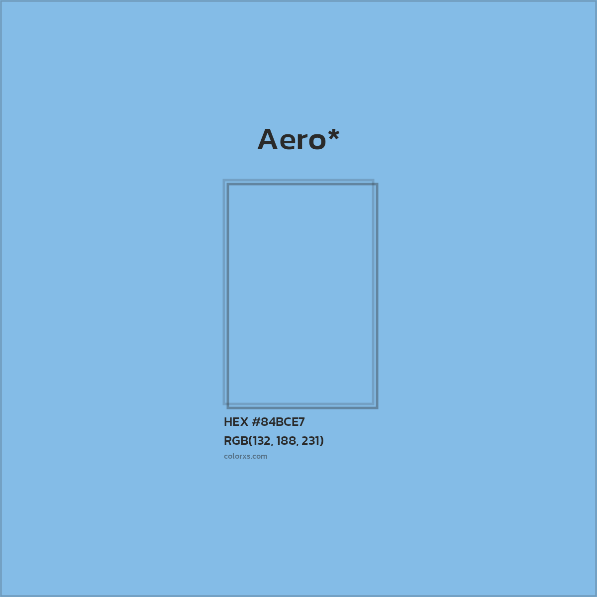 #84BCE7 hex color. RGB, RYB, CMYK, HSL, HSV codes and color conversions. Matching color names, palettes, paints.