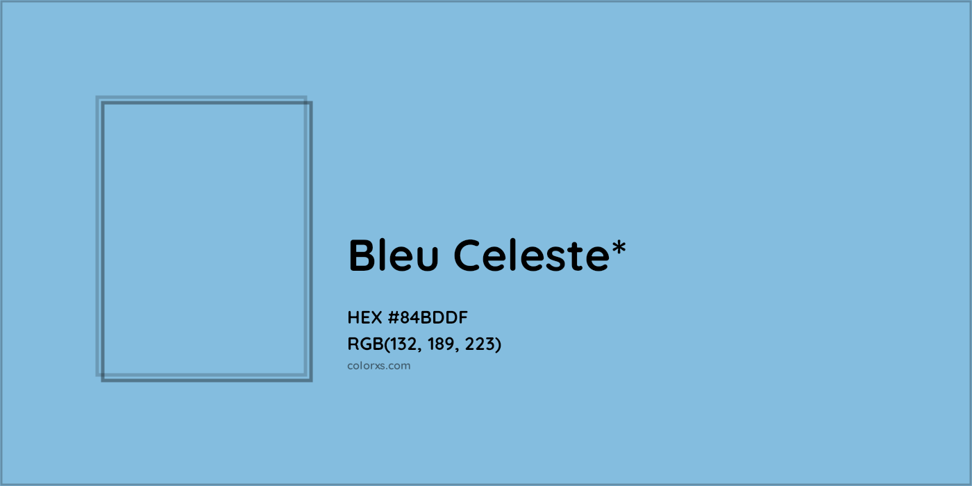 #84BDDF hex color. RGB, RYB, CMYK, HSL, HSV codes and color conversions. Matching color names, palettes, paints.