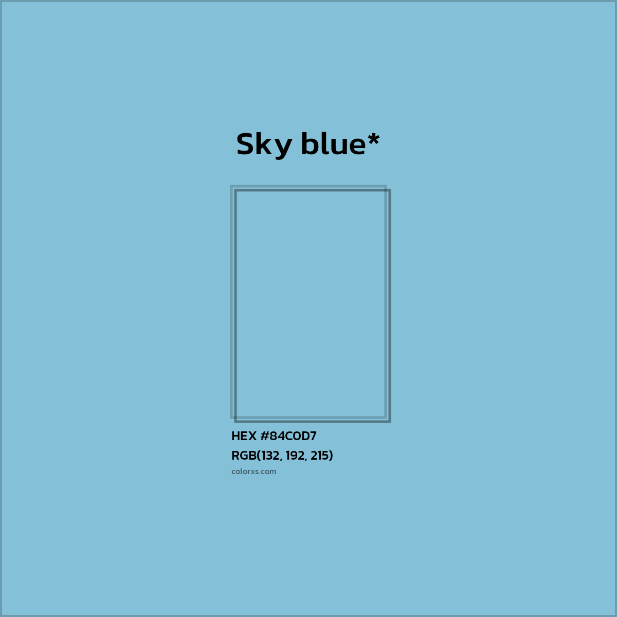 #84C0D7 hex color. RGB, RYB, CMYK, HSL, HSV codes and color conversions. Matching color names, palettes, paints.