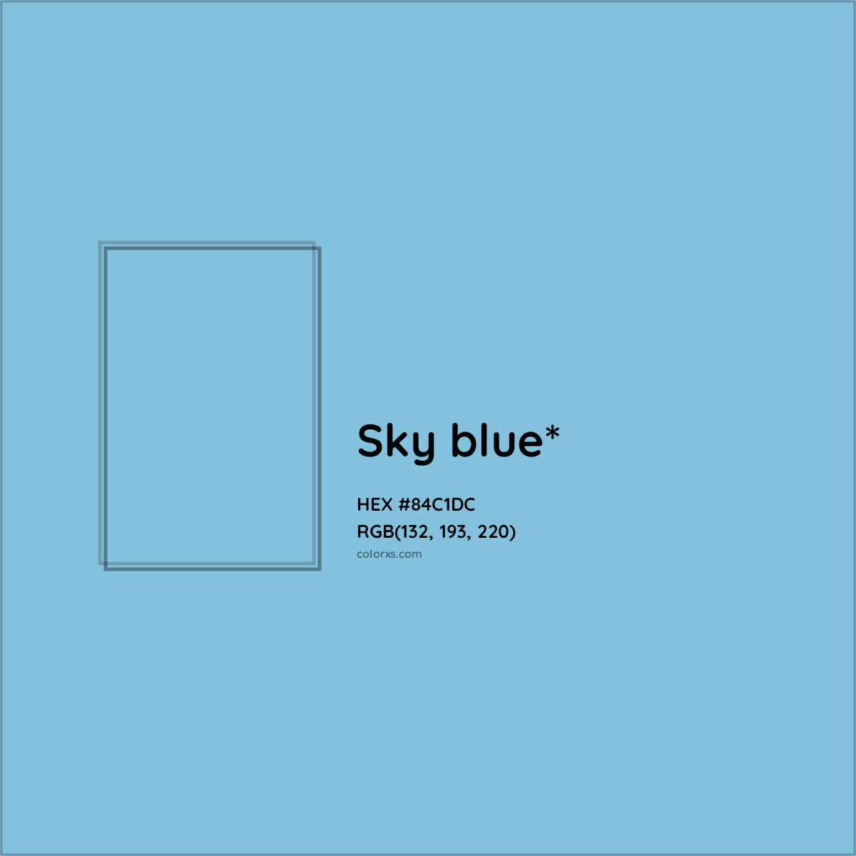 #84C1DC hex color. RGB, RYB, CMYK, HSL, HSV codes and color conversions. Matching color names, palettes, paints.