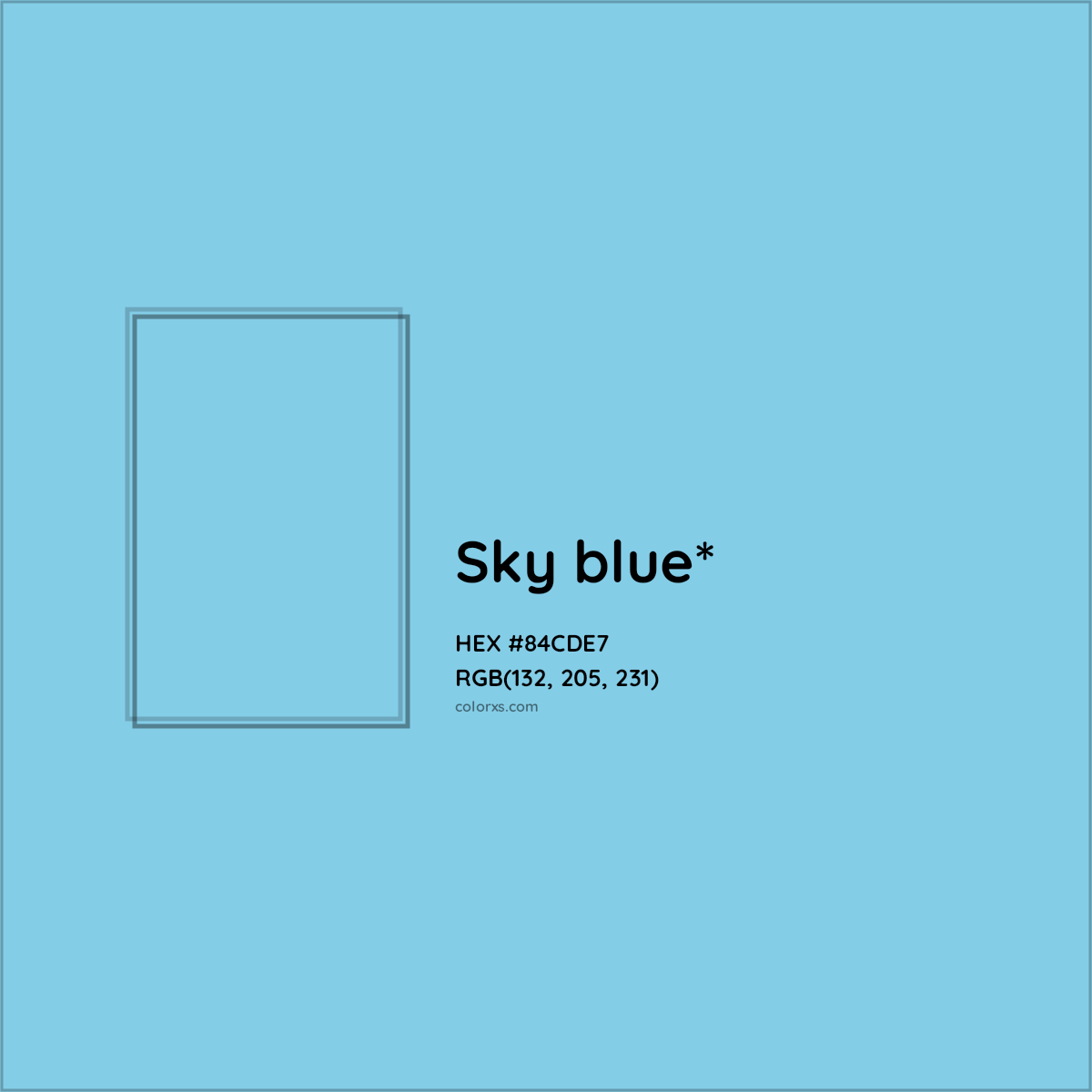 #84CDE7 hex color. RGB, RYB, CMYK, HSL, HSV codes and color conversions. Matching color names, palettes, paints.