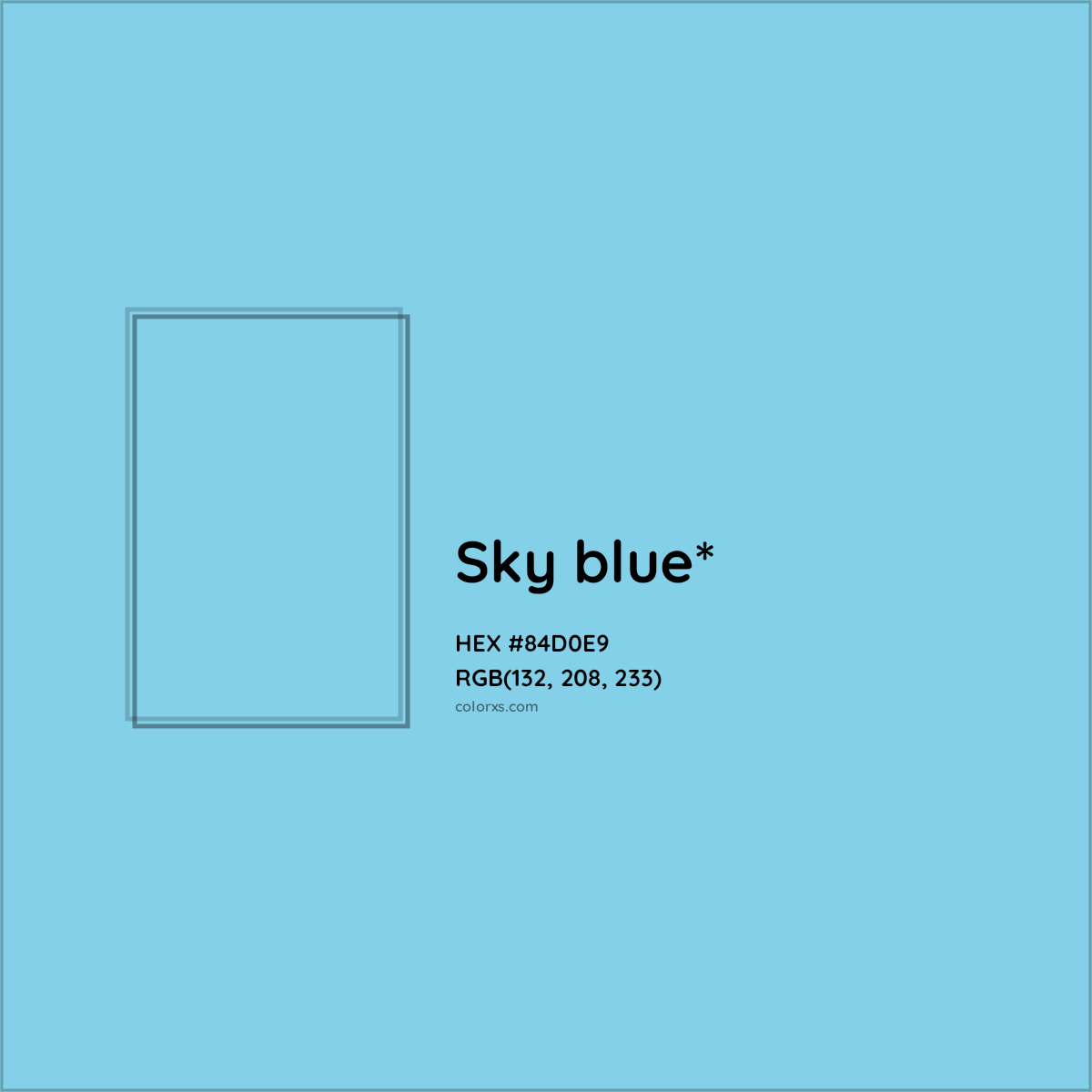 #84D0E9 hex color. RGB, RYB, CMYK, HSL, HSV codes and color conversions. Matching color names, palettes, paints.