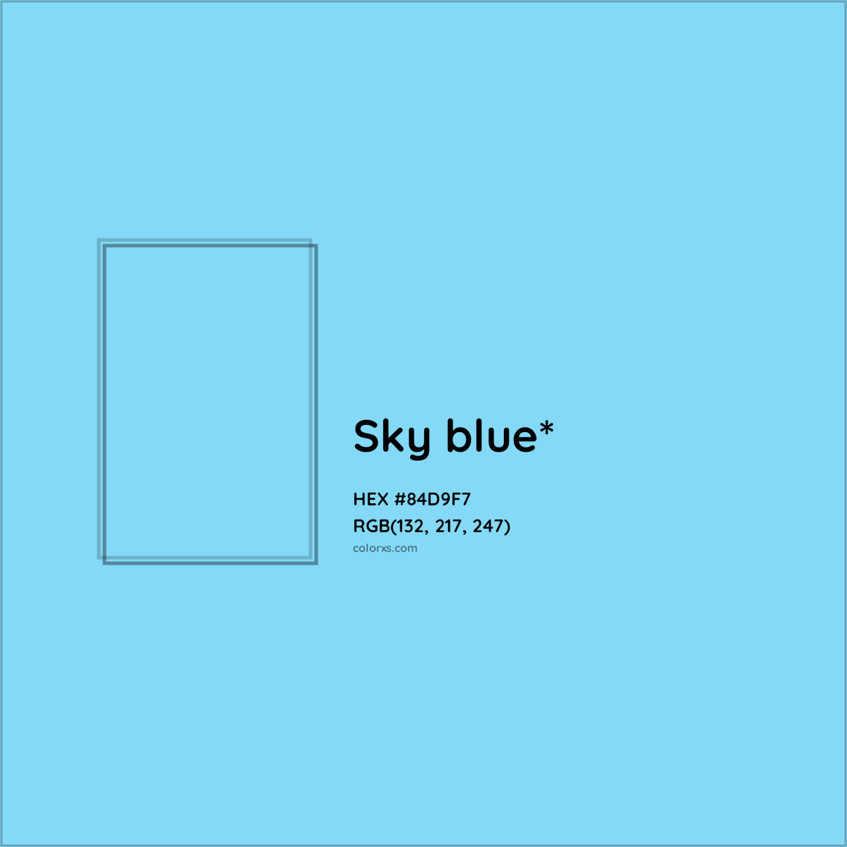 #84D9F7 hex color. RGB, RYB, CMYK, HSL, HSV codes and color conversions. Matching color names, palettes, paints.