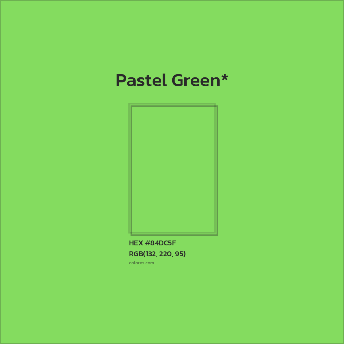 #84DC5F hex color. RGB, RYB, CMYK, HSL, HSV codes and color conversions. Matching color names, palettes, paints.
