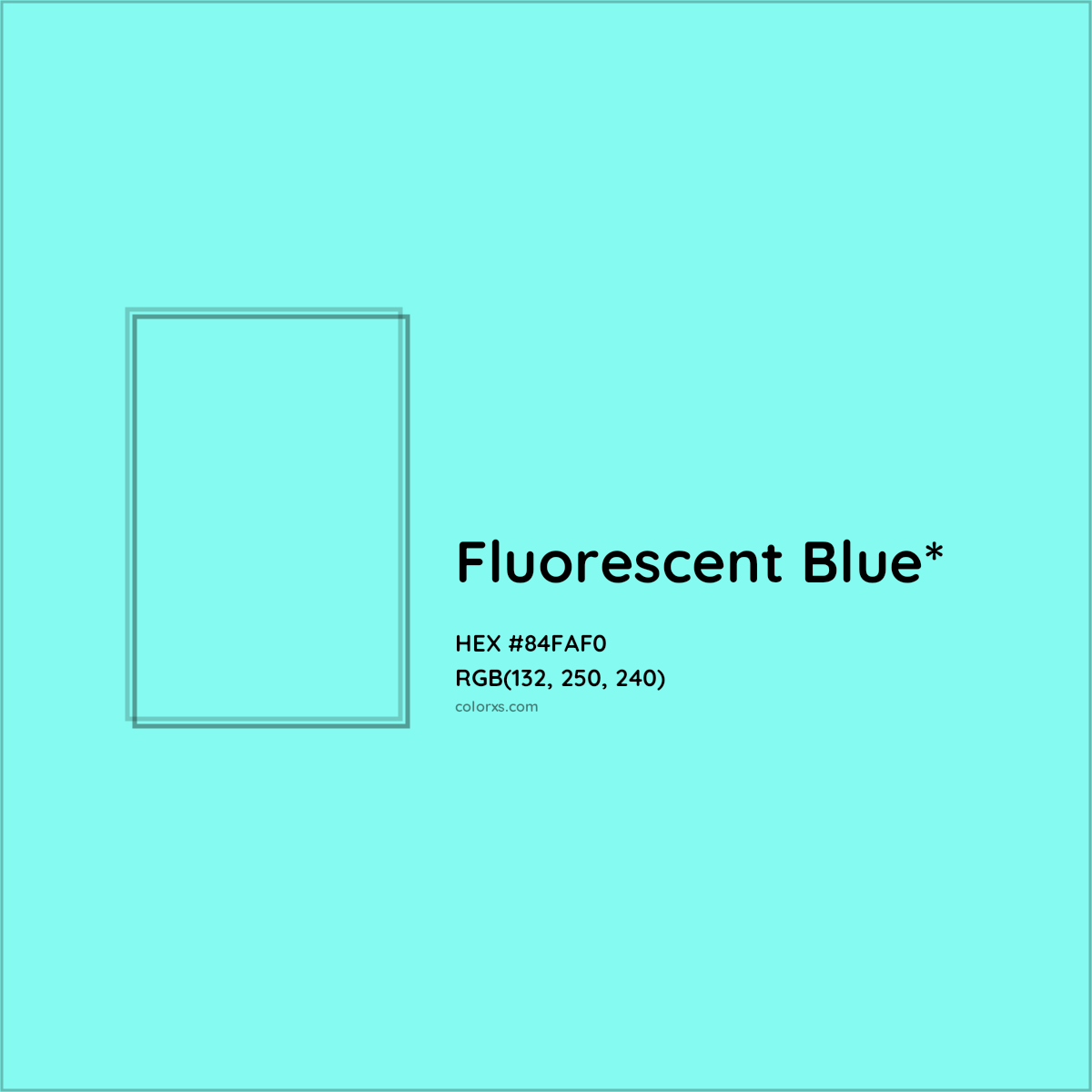 #84FAF0 hex color. RGB, RYB, CMYK, HSL, HSV codes and color conversions. Matching color names, palettes, paints.