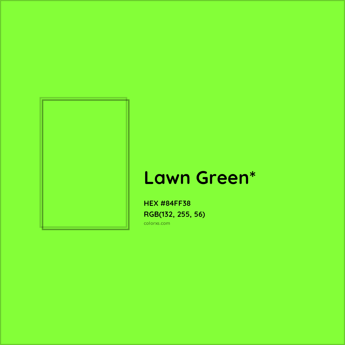 #84FF38 hex color. RGB, RYB, CMYK, HSL, HSV codes and color conversions. Matching color names, palettes, paints.
